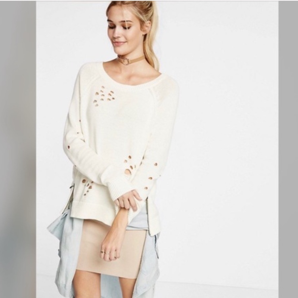 Express White distressed sweater
